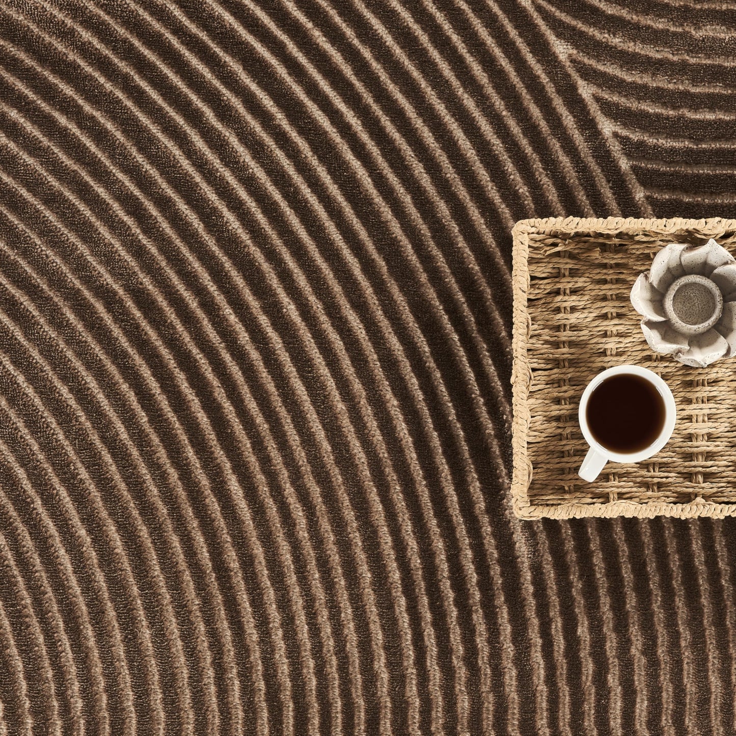 Abani Neutral Collection Brown Area Rug 4' x 6' for Living Room, Bedroom - Mid-Century Concentric Circle Design - Durable & Easy to Clean