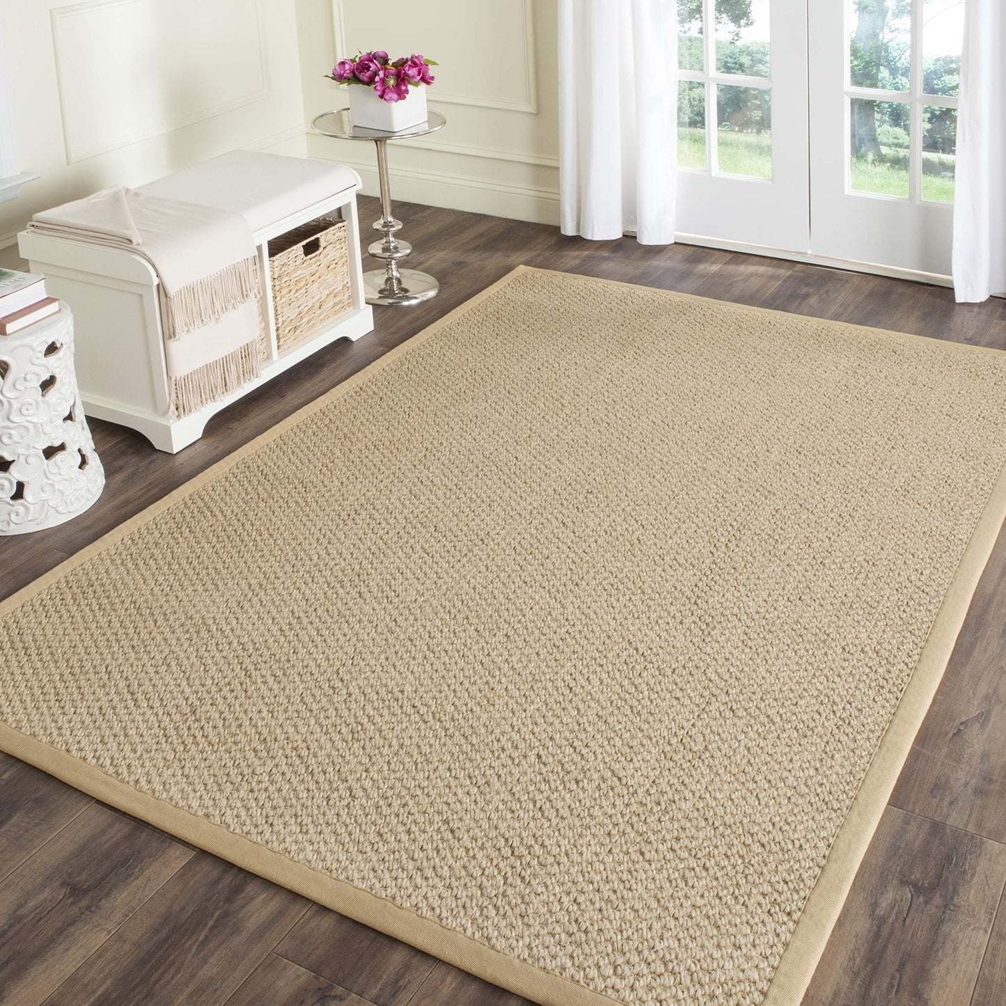 SAFAVIEH Area Rug 4x6 - Natural Fiber Collection - Maize, Sisal, Woven Design with Border (NF525F)