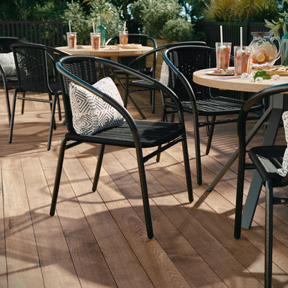 Flash Furniture Lila Modern Rattan Indoor/Outdoor Stackable Dining Chairs, Stacking Rattan Bistro Chairs for Patio or Restaurant, Set of 4, Black