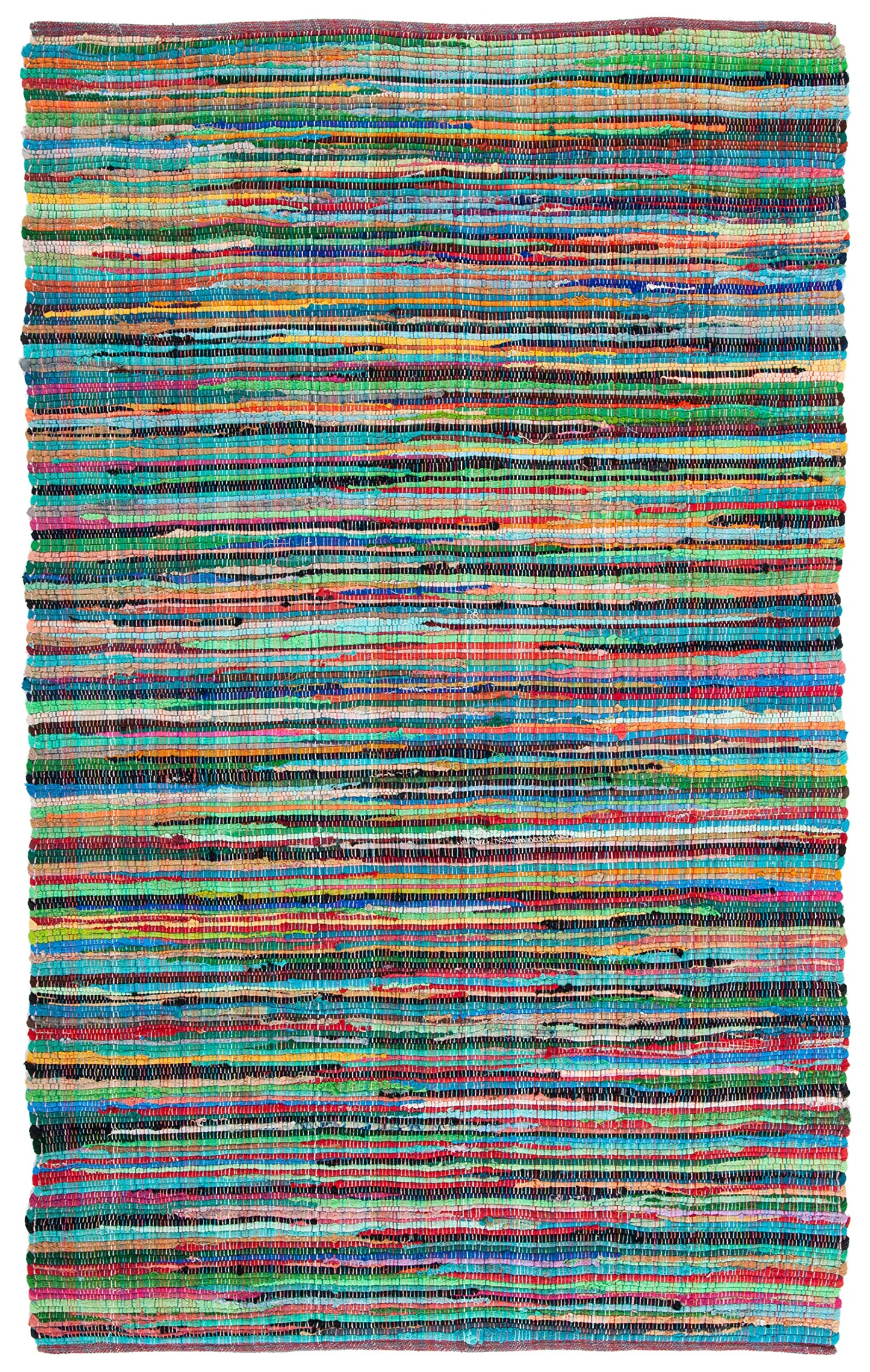 SAFAVIEH Rag Rug Collection Area Rug - 5' x 8', Green & Multi, Handmade Boho Stripe Cotton, Ideal for High Traffic Areas in Living Room, Bedroom (RAR240E)