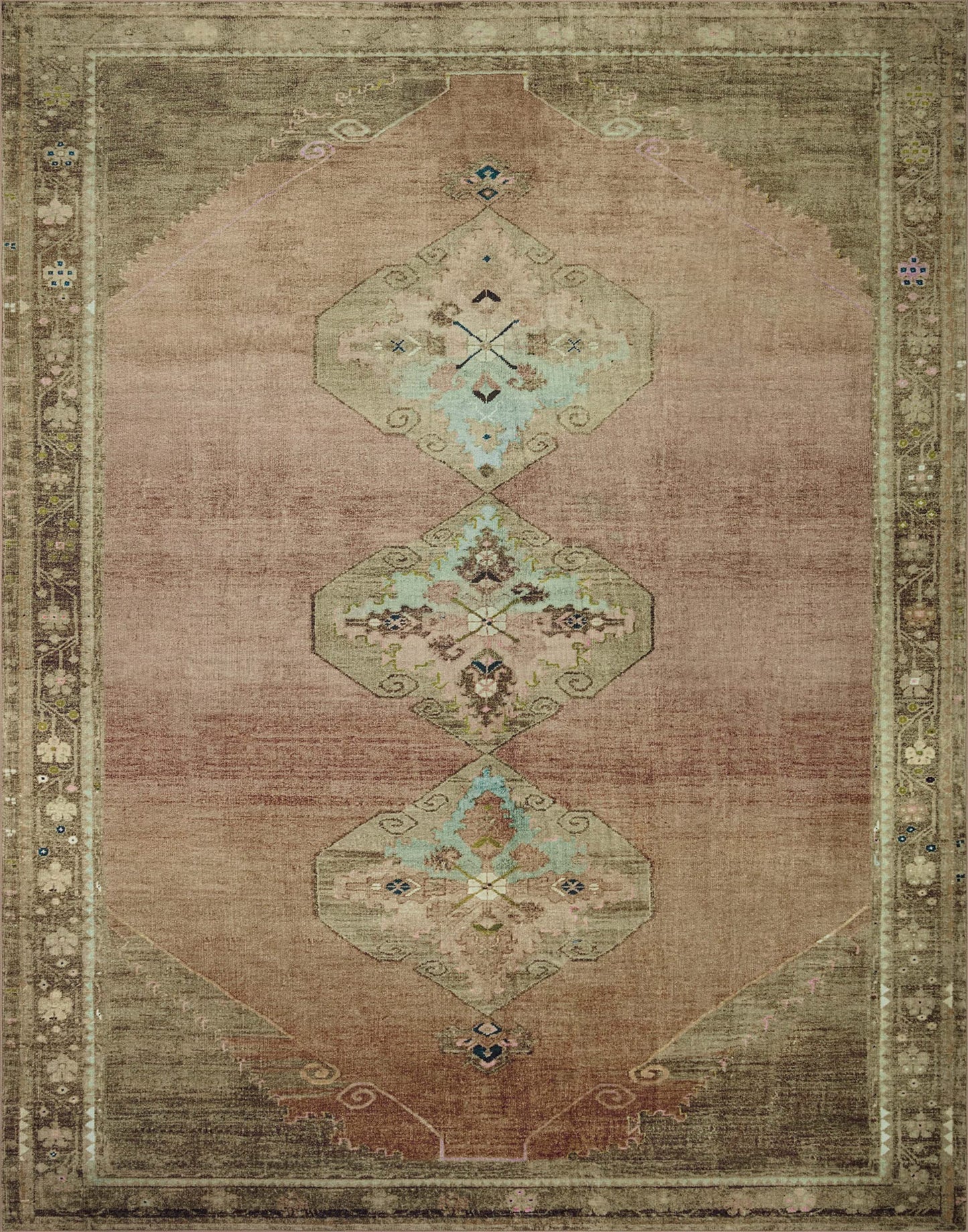 Loloi Magnolia Home by Joanna Gaines Sinclair Collection SIN-06 Clay/Tobacco 7'-6" x 9'-6", .25" Pile Height, Machine Washable, Area Rug