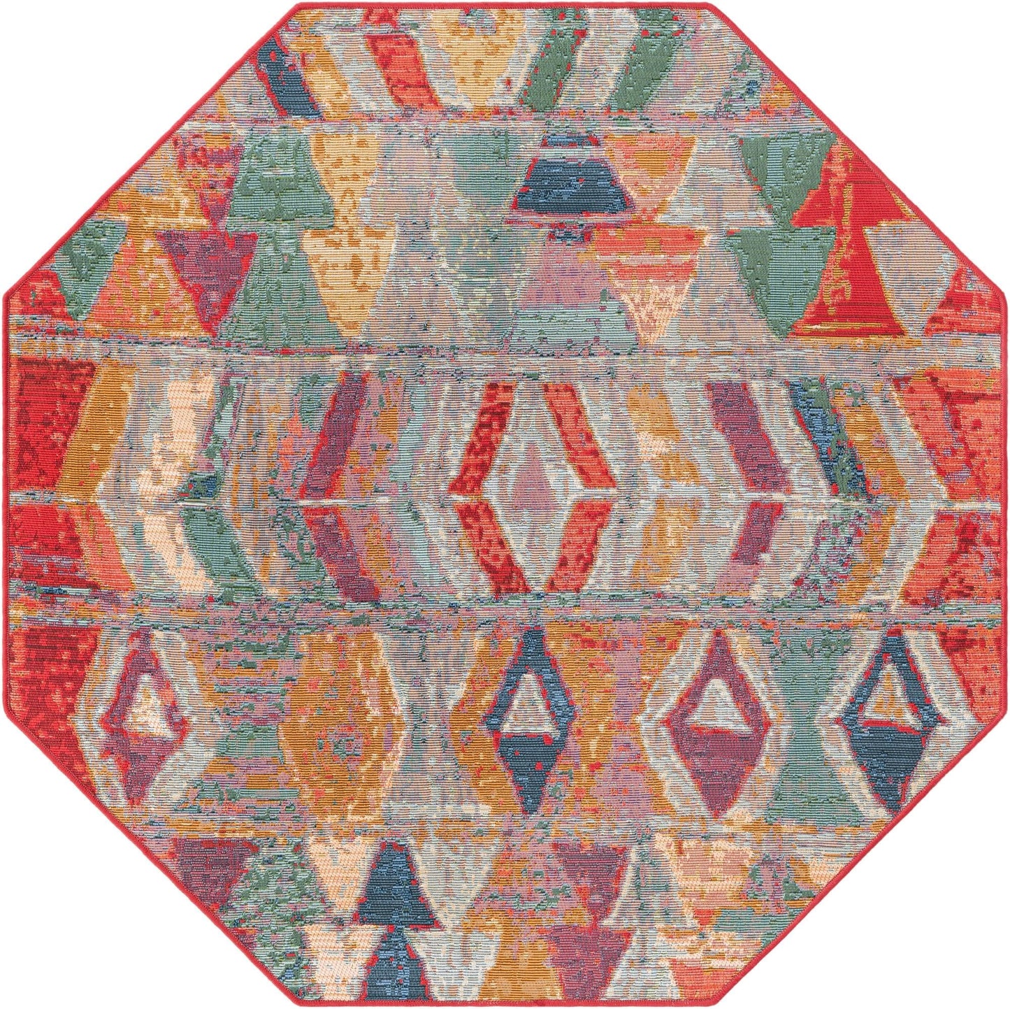 Unique Loom Outdoor Modern Collection Area Rug - Tamarindo (4' 1" Octagon Multi/Burgundy)