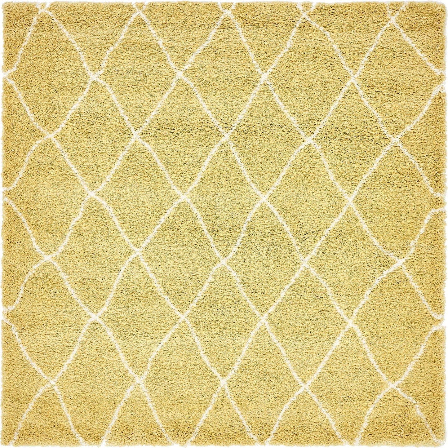 Rugs.com Moroccan Shag Collection Rug – 8' Square Yellow Shag Rug Perfect for Living Rooms, Kitchens, Entryways