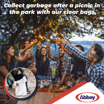 Abbey Pack of 100 Clear Plastic Recycling Bin Bags 90L – Transparent Recycling Bags for Kitchen, Bathroom, Bedroom, Office – Polythene Bin Liners bags –Clear Refuse Sacks 18 x 29 x 39 Inch – 64 Gauge