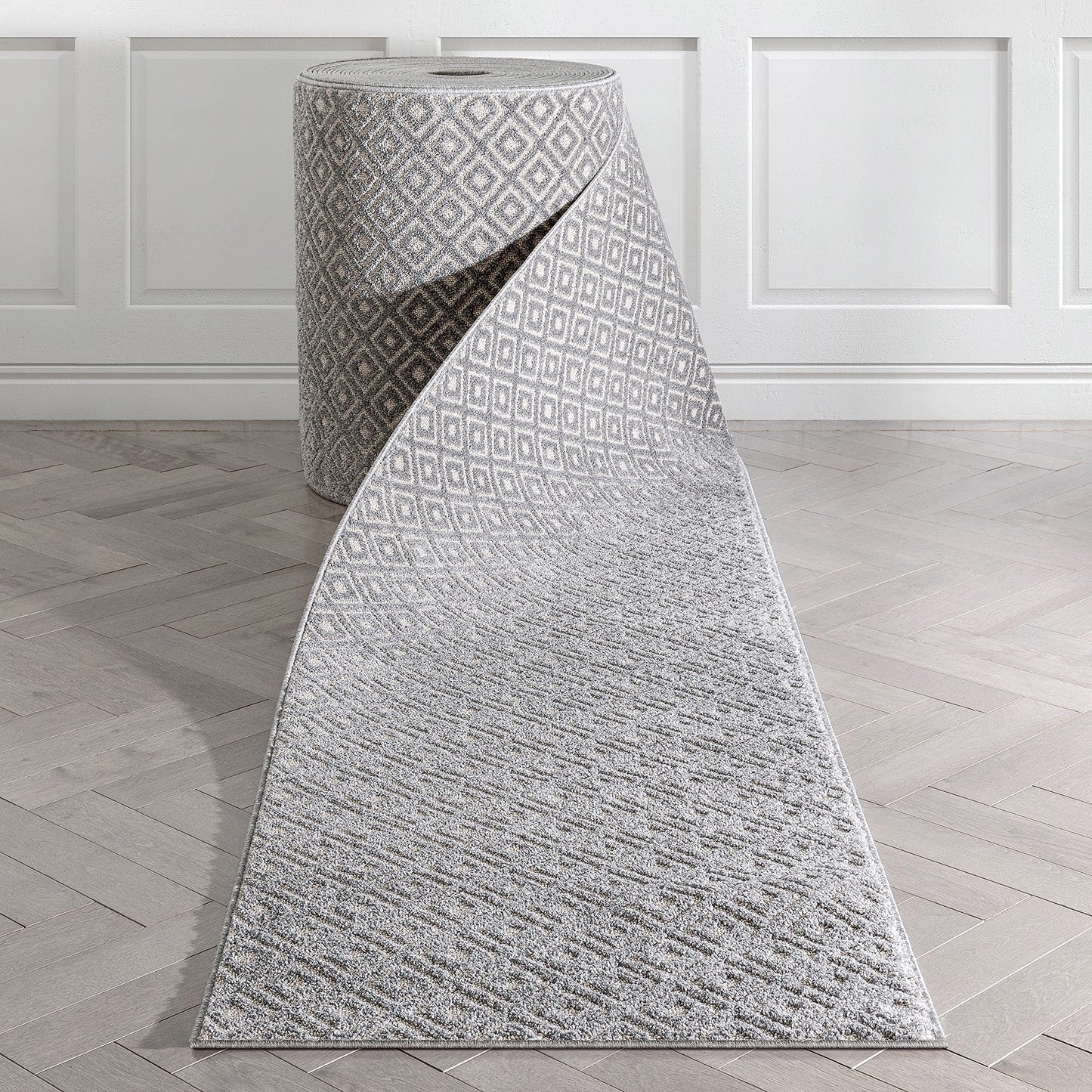 Well Woven Custom Size Runner - Choose Your Length - Piano Charcoal Grey Tribal Diamond Geometric 27 Inches Wide x 25 Feet Long Runner (27" x 25' Runner) Feet Long Rug