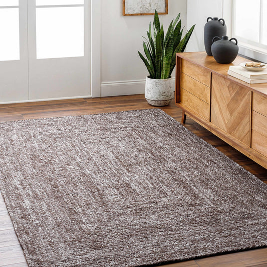 Hauteloom Burgundy Recycled Material Living Room, Bedroom Area Rug - Border Square Abstract Ombre - Contemporary Modern Minimalist Transitional Farmhouse - Gray, Charcoal, Light, Neutral - 5' x 7'6"