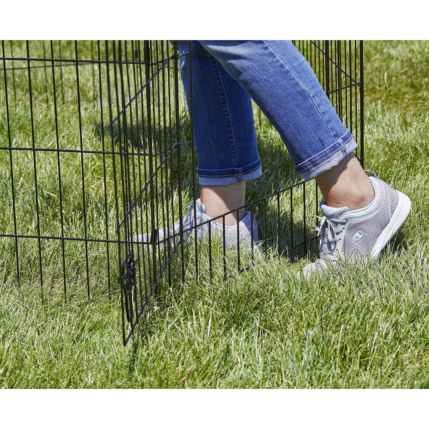 MidWest Homes for Pets Folding Metal Dog Exercise Pen and Pet Playpen with Door, Includes Grounding Stakes and Provides 1.5 Meters of Play Space, 61 cm Tall, Black E-Coated, 550-24DR