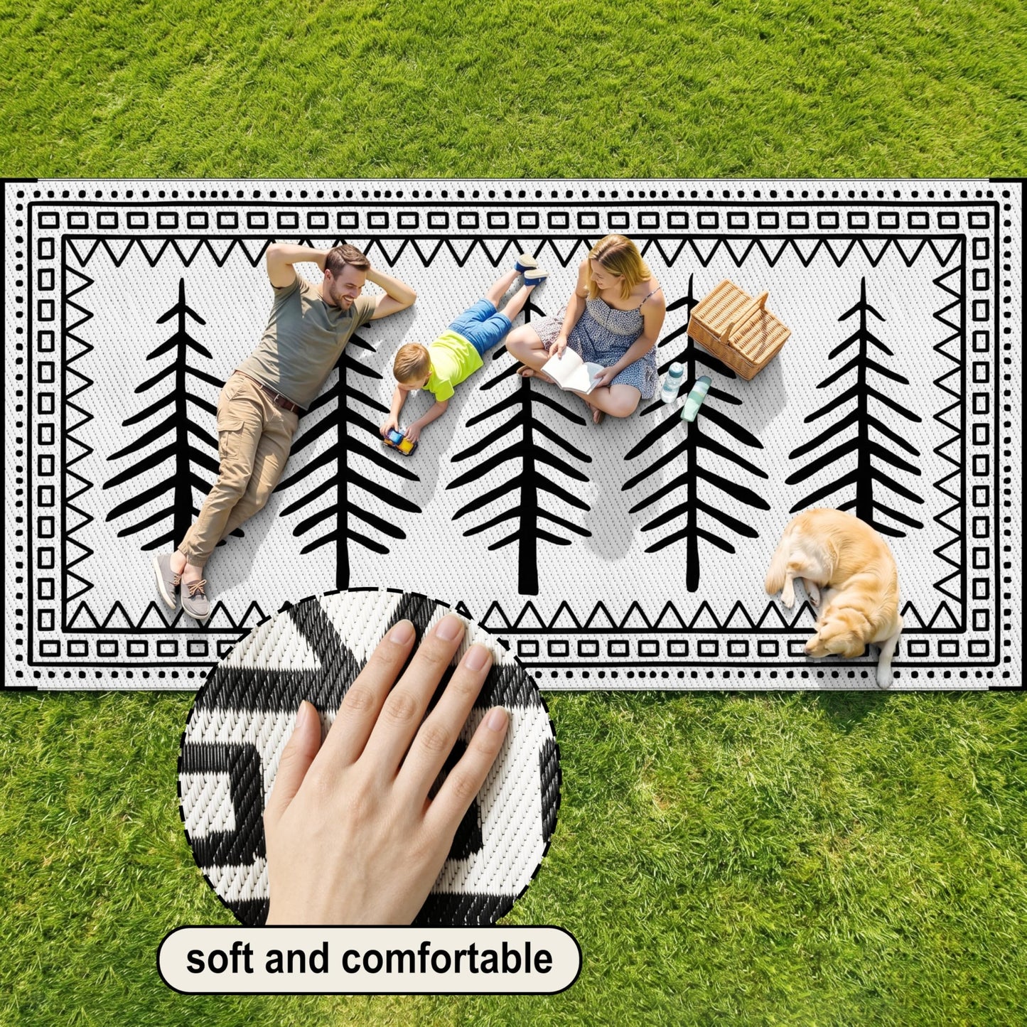 CircleRoad RV Outdoor Rug 9x12 Waterproof Patio Rug Mat with 4 Stakes UV Resistant Reverisble Plastic Straw Outdoor Rug with Carry Bag for RV Camping Picnic Beach