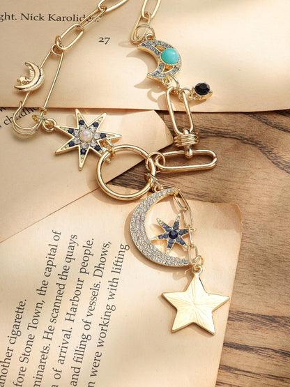 Sacina Boho Gold-Tone Moon and Star Necklace, Star Jewelry, Gold-tone Charm Boho Necklace, Christmas Jewelry Gift For Women