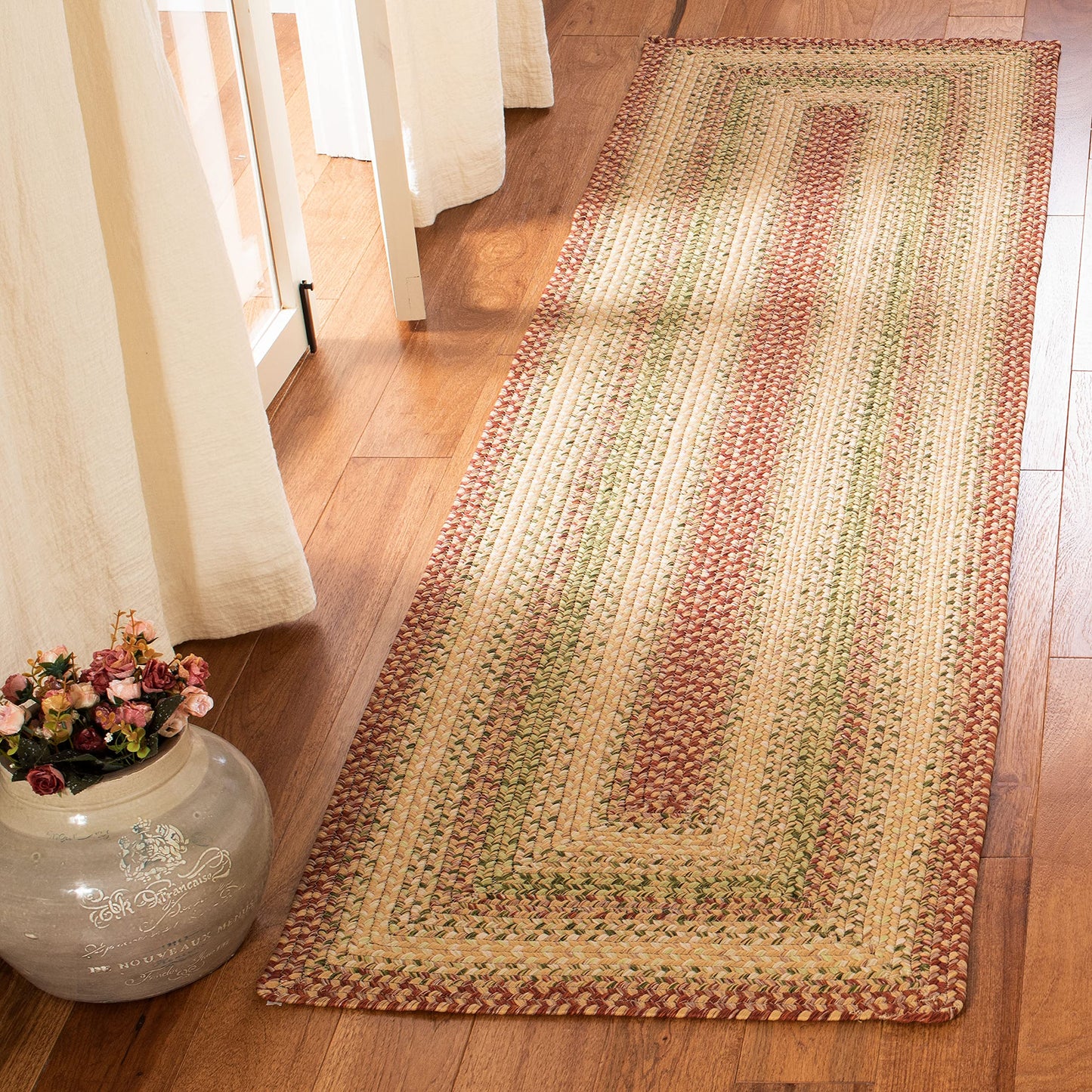 SAFAVIEH Washable Rug Outdoor Braided Collection - 2'3" x 12' Runner, Rust & Multi, Handmade & Reversible, Non-Shedding & Easy to Clean, Ideal for Patio, Backyard, Mudroom (BRD303A)
