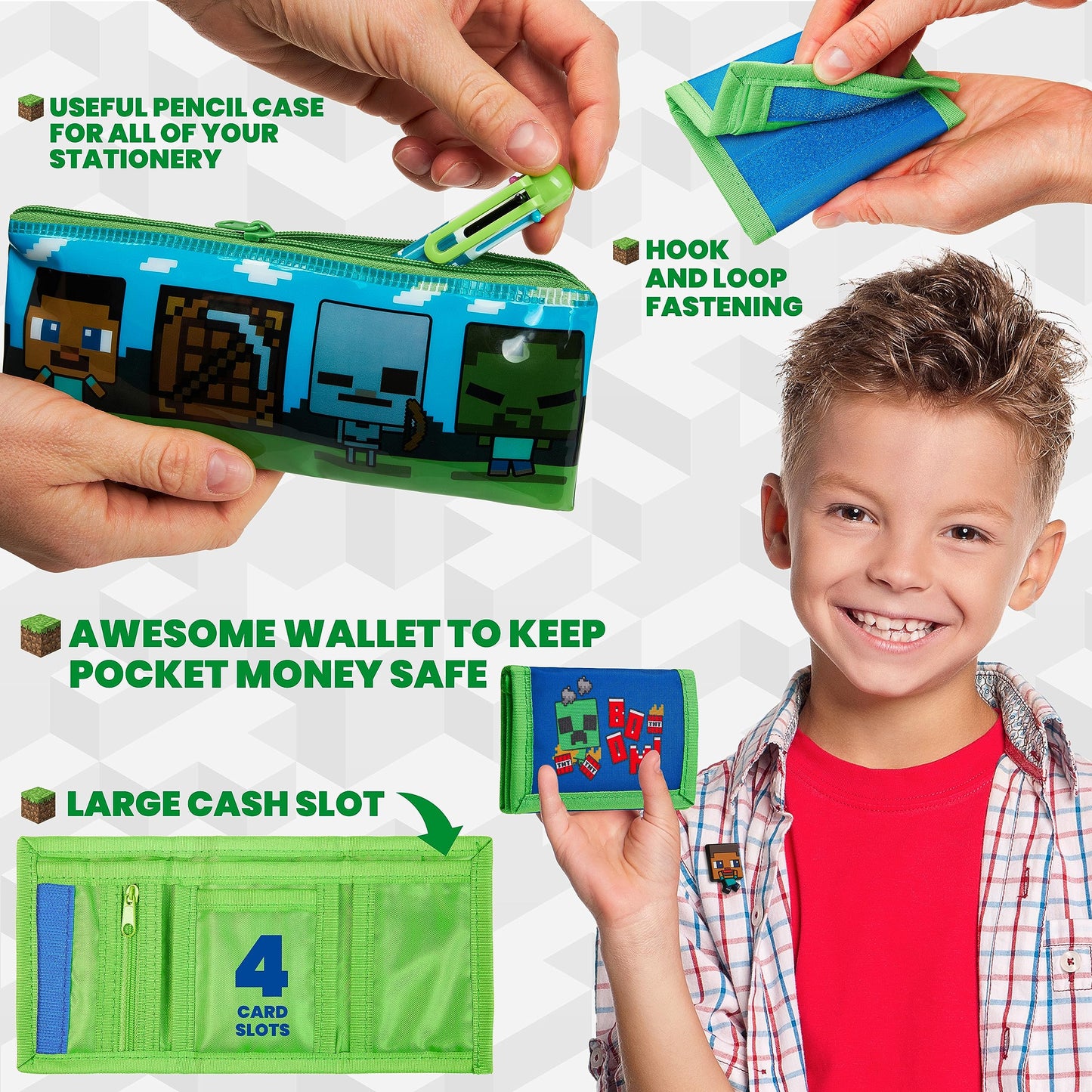 Minecraft Advent Calendar 2025 for Kids Teens, Creeper Stationery & Accessories Christmas Countdown Calendar, Pens Keyrings Gadgets, Gifts for Gamers (Green Cube)