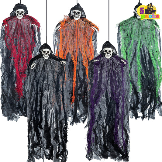JOYIN 27.6” Halloween Decorations Outdoor Hanging Grim Reapers, 5 Pack Halloween Hanging Ghost Decoration, Halloween Skeleton Flying Ghost for Graveyard Yard Prop Décor, Halloween Outdoor Indoor Decor