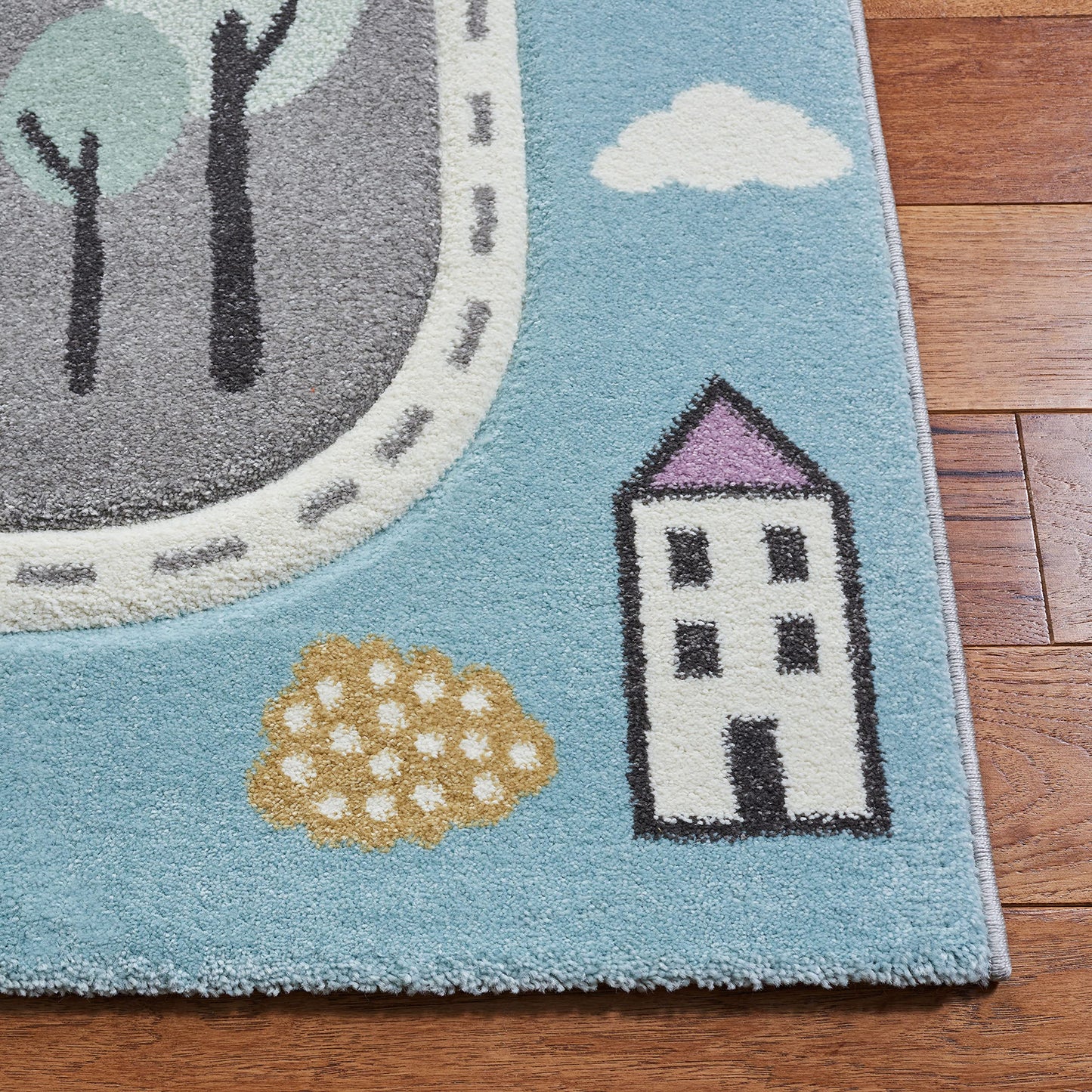 SAFAVIEH Carousel Kids Collection Accent Rug - 4' x 6', Grey & Light Blue, Non-Shedding & Easy Care, Ideal for High Traffic Areas for Boys & Girls in Playroom, Nursery, Bedroom (CRK193F)