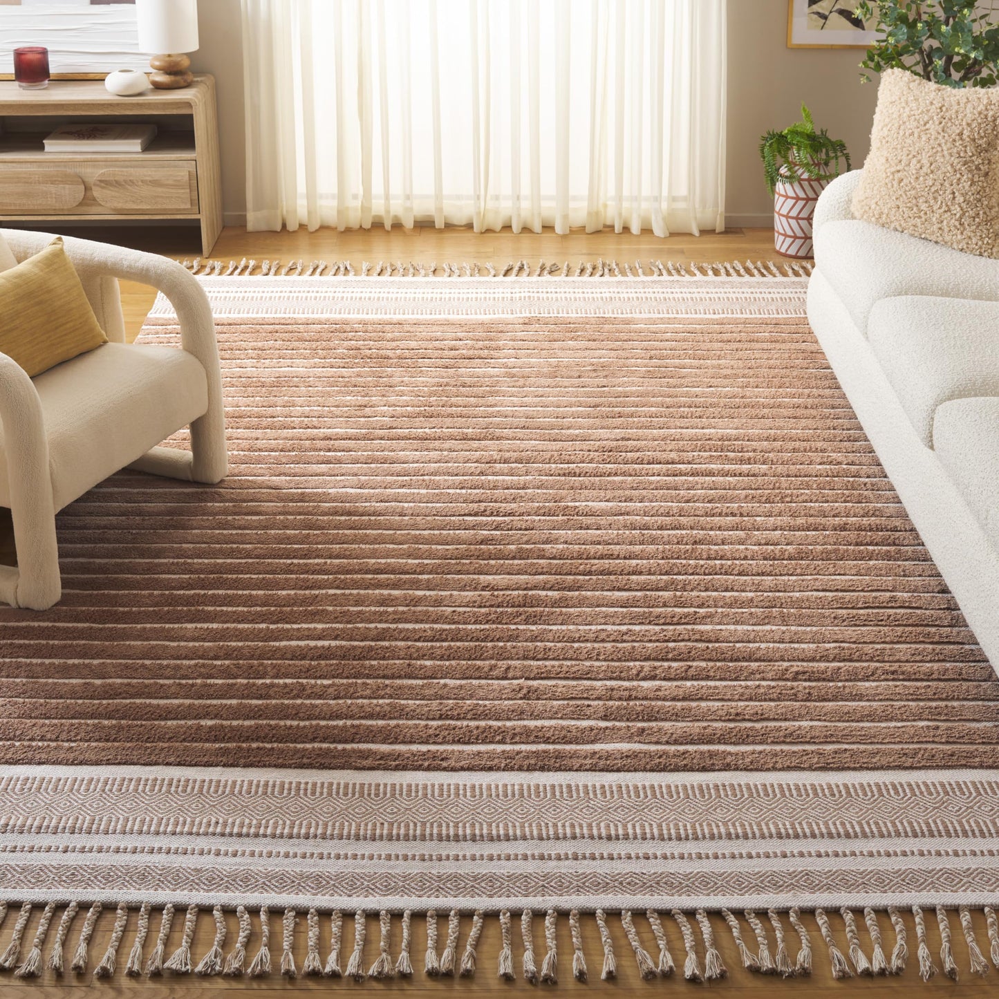 SAFAVIEH Area Rug 8x10 - Kilim Collection - Large - Natural & Beige, Handmade Cotton, Ideal for Living Room, Bedroom, Dining Space (KLC401C)