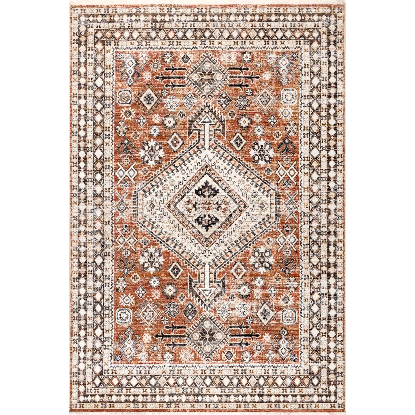 nuLOOM Fringed Performance Vanesa Rust/Ivory, 8' x 10'2", Oriental, Soft and Cozy, High Traffic, Stain Resistant, Easy Clean, Durable Area Rug for Bedroom, Living Room, Dining, Den, Entryway
