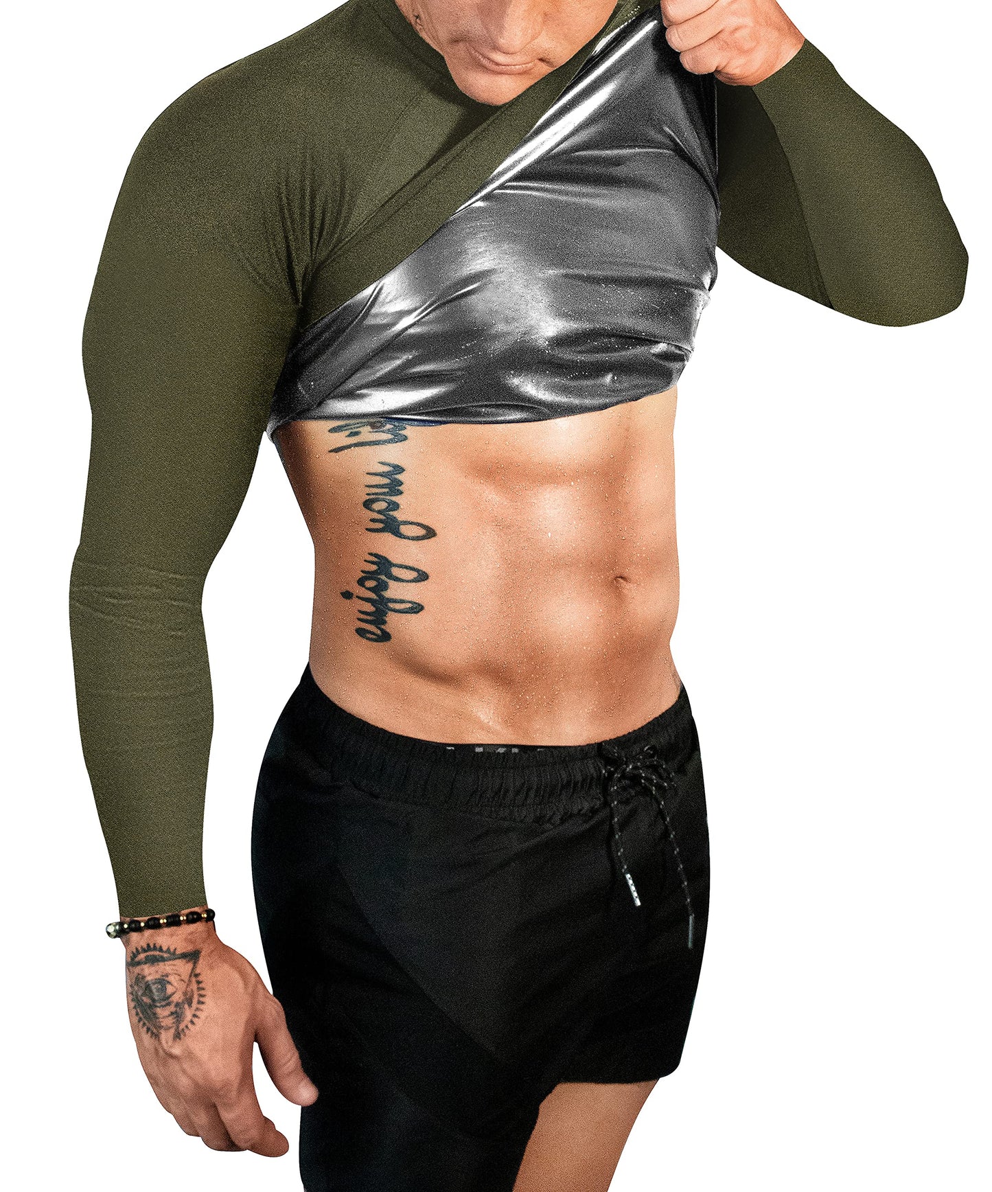 FUXERT Sauna Shirt for Men Long Sleeve Sauna Suit Heat Trapping Workout Shirts Sweat Enhance Vest for Workout Sports(GN XL)