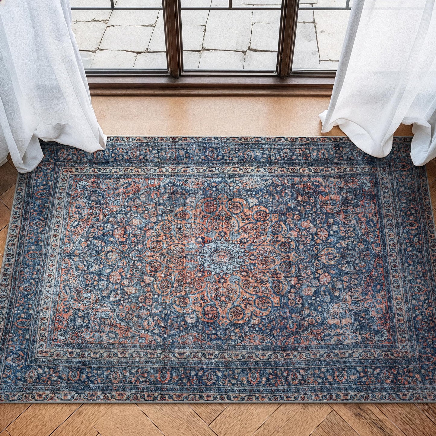 Bloom Rugs Washable Non-Slip 3' x 5' Rug - Multicolor Traditional Medallion Area Rug for Living Room, Bedroom, Dining Room, and Kitchen - Exact Size: 3' x 5'