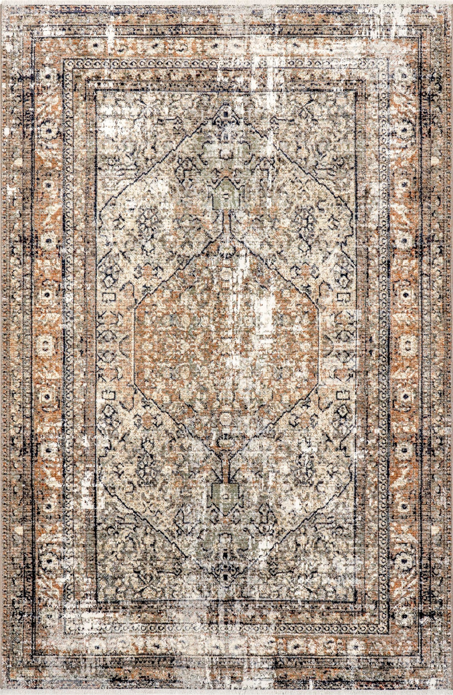 Nuloom Fringed Performance Charvi Beige/Ivory, 10' x 13' Distressed Medallion, Soft and Cozy, High Traffic, Stain Resistant, Easy Clean, Durable Area Rug for Bedroom, Living Room, Dining, Foyer