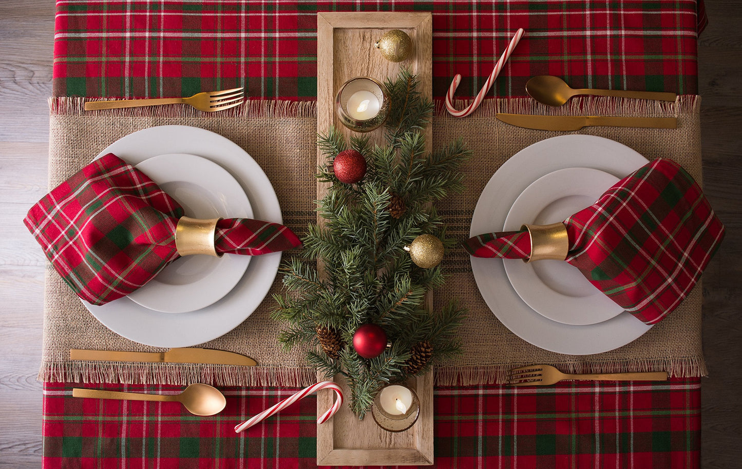 DII Holiday Dining Table Linen Collection Tartan Holly Plaid, Round Christmas Tablecloth, 70" Round, Red & Green