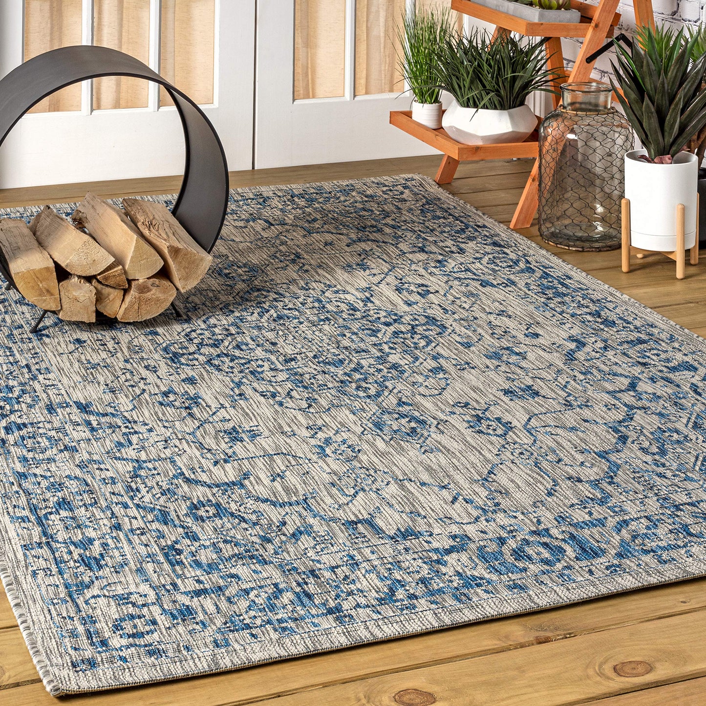JONATHAN Y Boho Medallion Indoor Outdoor Area Rug 8X10 Gray/Navy, Rozetta Textured Weave for Backyard, Patio, Porch, Easy-Cleaning, High Traffic, Pet-Friendly, Non-Shedding (SMB102B-8)