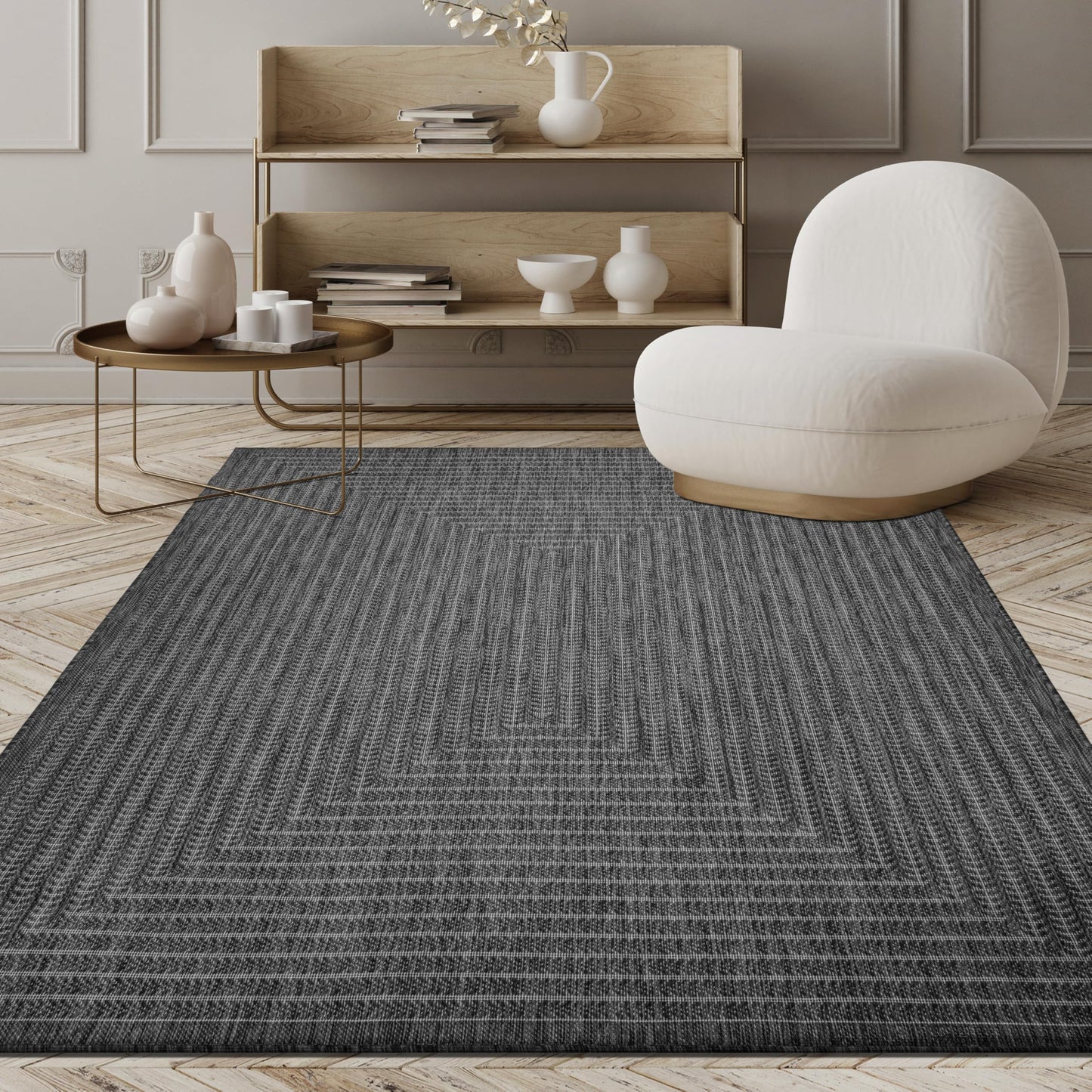 Adiva Rugs Outdoor Indoor Area Rug, Weather Resistant, Easy to Clean, Stain Resistant Floor Mat for Dining Room, Backyard, Deck, Patio (Pebble Weiss, 2'6" x 7')