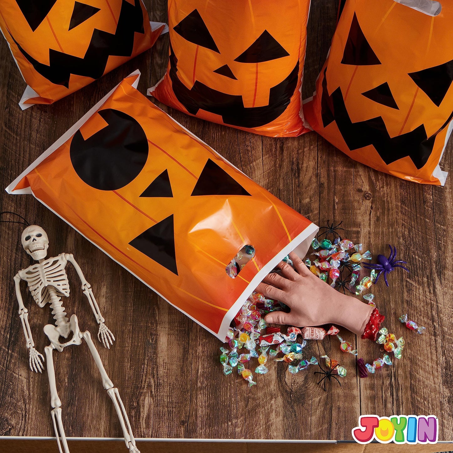 JOYIN 72 Pcs Halloween Goodie Bag, Pumpkin Plastic Candy Bags for Kids trick or treating, Halloween Jack o' Lantern Trick or Treat Bags for Snacks Party Favors, Treats Party Supplies
