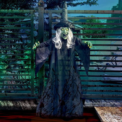 JOYIN 74" Hanging Witch Halloween Decorations Outdoor, Talking Flying Ghost Decor Haunted House Party Supplies Props Light Up Eyes Lawn Yard Garden Door Life Size Sound Activated
