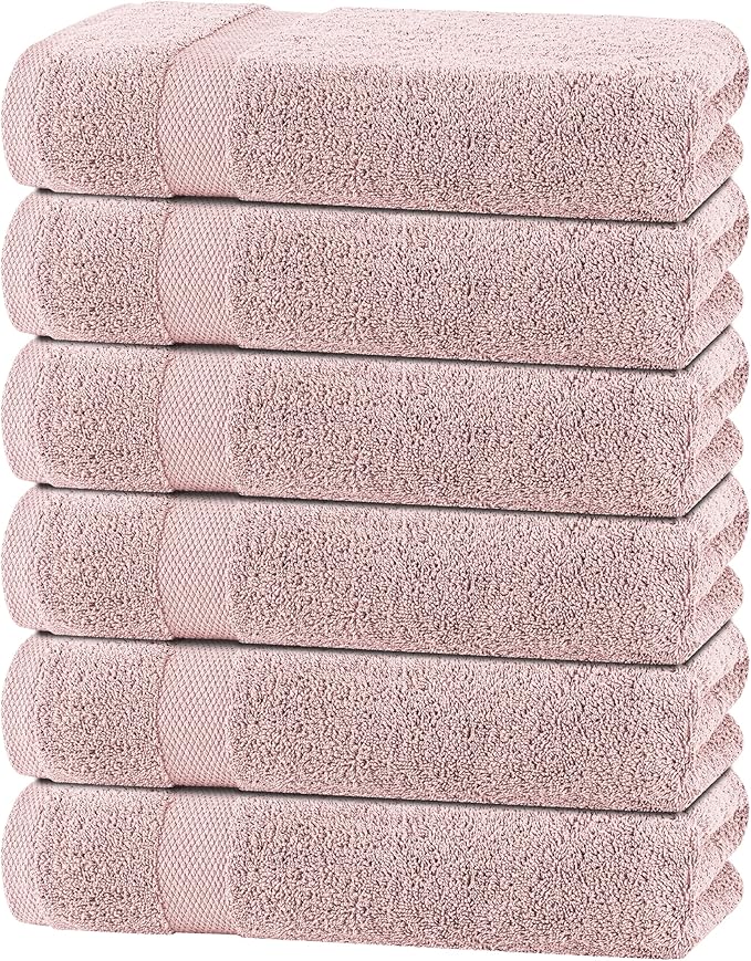 White Classic Wealuxe Pink Bath Towels 24x50 Inch, Cotton Towel Set