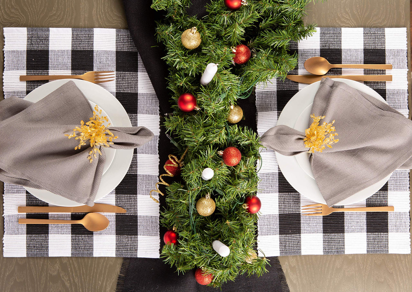 DII Buffalo Check Collection, Classic Farmhouse Tabletop Set, Placemat Set, 13x19, Black & White, 6 Piece