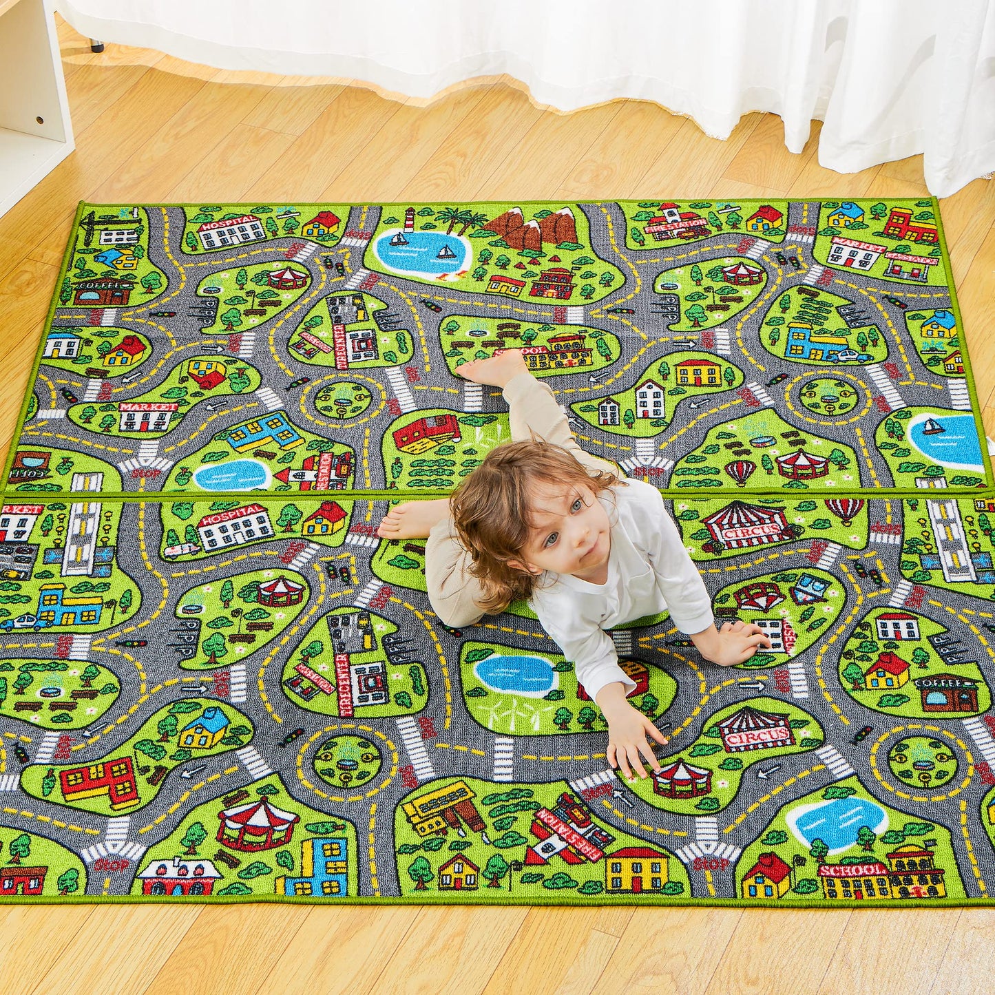 JOYIN 2 Pack Kids City Town Rug(150x80cm),Car Play Carpet,Road Rug for Toddlers,Pretend Play Gift for Kids,Educational Floor Mat for Bedroom & Playroom,Toy for Boys and Girls
