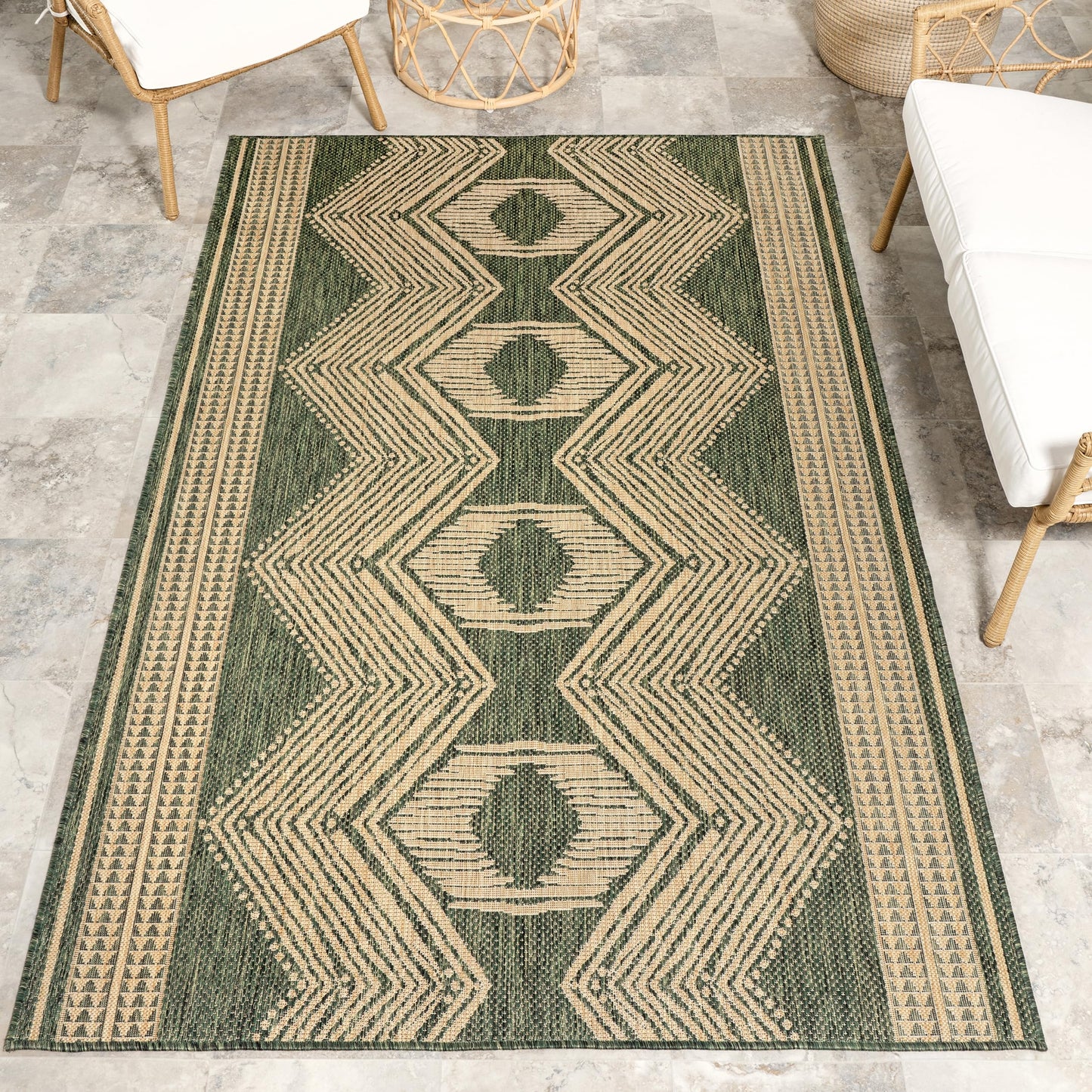 Nuloom Ranya Green/Ivory, 8' x 10', Tribal Geometric, Soft and Cozy, High Traffic, Stain Resistant, Easy Clean, Durable Area Rug for Indoor/Outdoor Patio, Deck, Porch, Garden, Courtyard