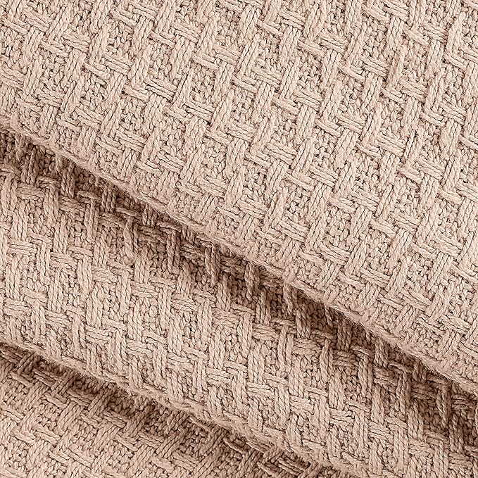 Elvana Home 100% Cotton Bed Blanket, Breathable Bed Blanket Twin Size, Cotton Thermal Blankets Twin, Perfect for Layering Any Bed for All Season, Beige