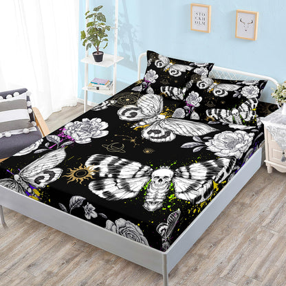 HOSIMA Death Moth Skull Heads Fitted Sheets Queen Bedroom Set Horror Theme Halloween Bedding,Goth Bedding Butterfly Bed Set for Adults Boys Girls Room Decor Floral Sheets Deep Pocket.