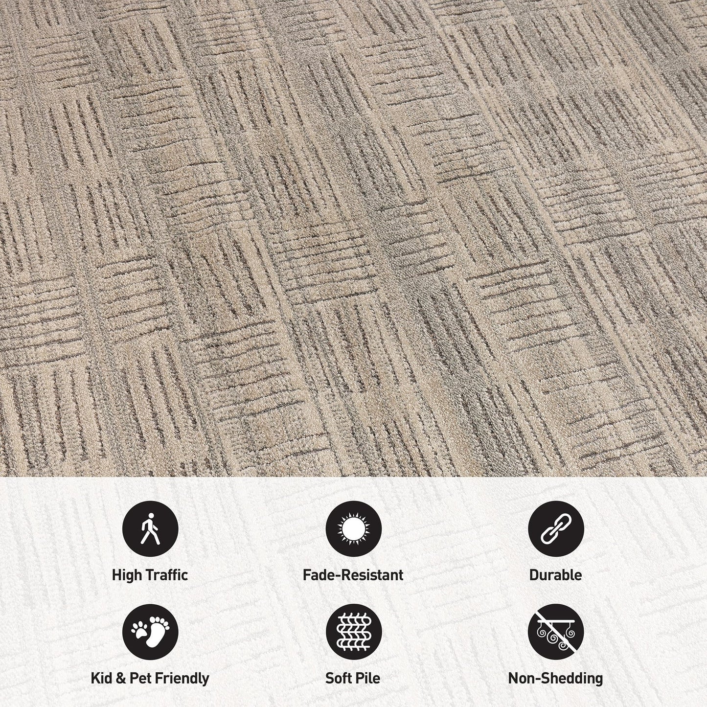 Rugshop Textured High-Low Indoor Area Rug, Neutral Sandstone Design, Jute Backing, Living Room Bedroom Kitchen Rug, Easy-Care Spot Clean, 4' x 6' Beige