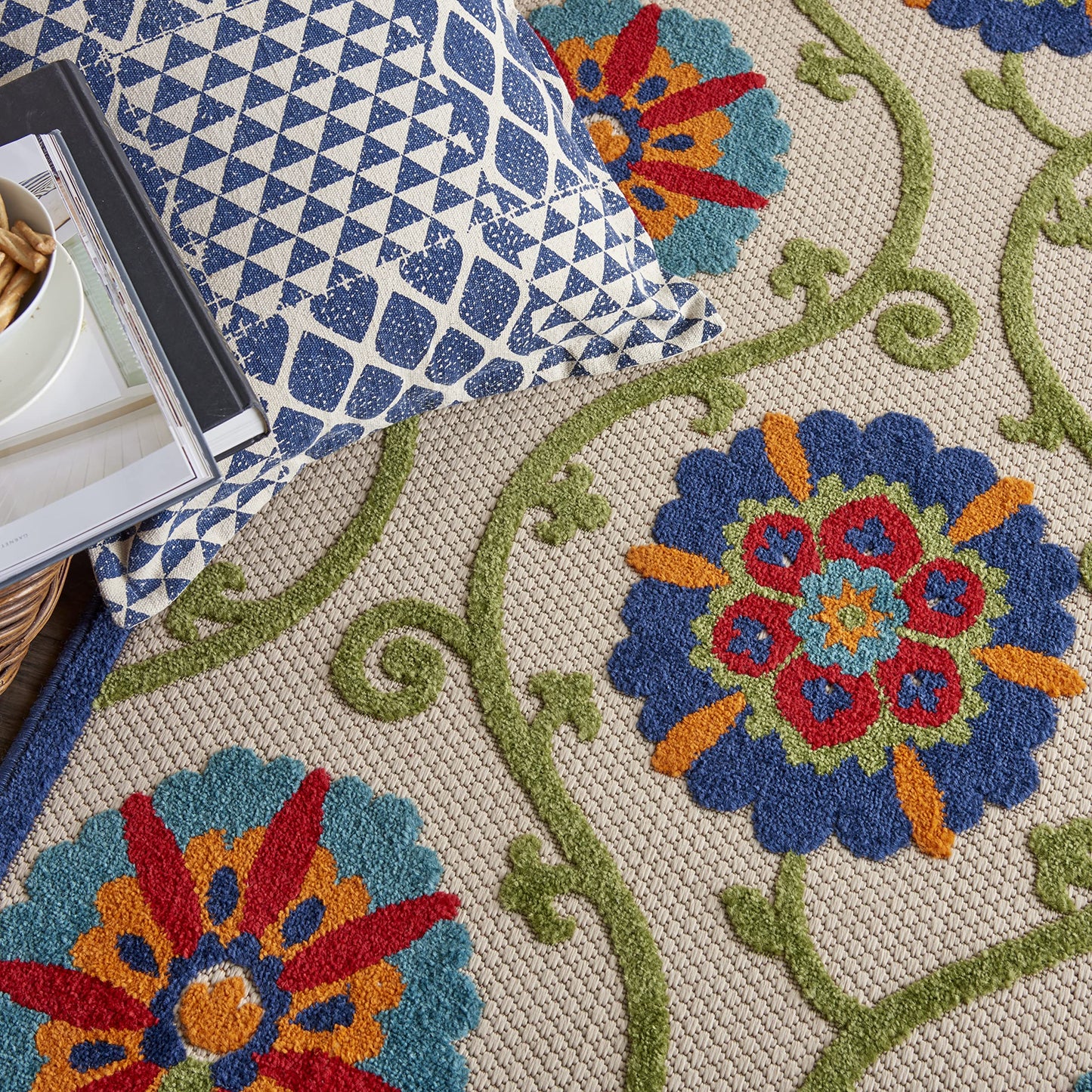 Nourison Home Aloha Blue Multicolor 3'6" x 5'6" Area Rug - Easy Clean, Non Shedding, Bed Room, Living Room, Dining Room, Kitchen (4' x 6')