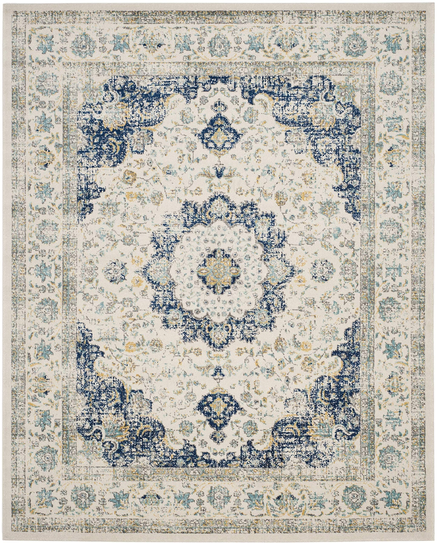 SAFAVIEH Area Rug 8x10 - Evoke Collection - Large - Ivory & Blue, Shabby Chic Oriental Medallion Design, Non-Shedding & Easy to Clean, Ideal for Living Room, Bedroom, Dining Space (EVK220C)
