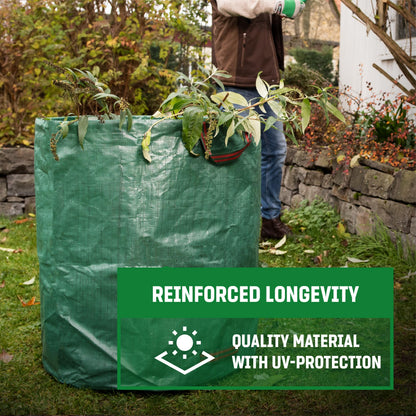 GardenGloss® Garden Waste Bags Heavy Duty with Handles (3pcs) - 272L High Capacity Garden Bag - UV Stable and Water Repellent - Reusable