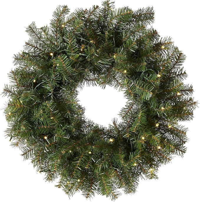 National Tree Company Pre-Lit Artificial Christmas Wreath, Green, Norwood Fir, White Lights, Christmas Collection, 24 Inches