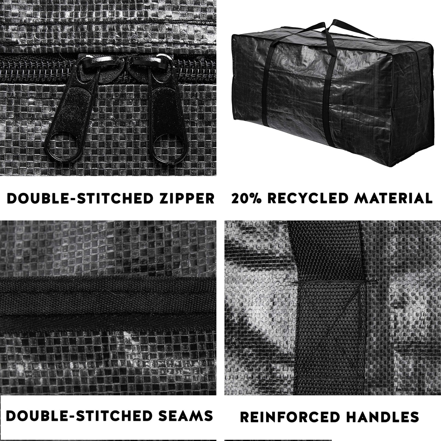 BAG-THAT! 68.5 GAL 2 Pack XXL Jumbo Extra Large Heavy Duty Stronger Handles Storage Bags Moving Totes Zippered Reusable Wrap Around Handle Storage Totes
