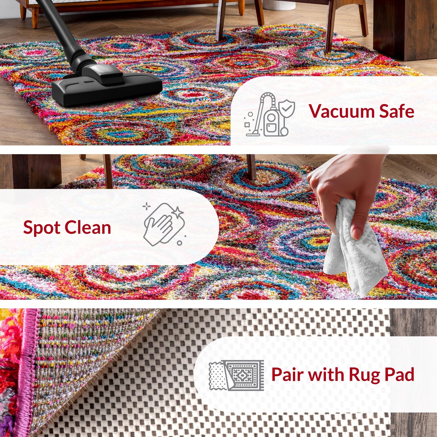 Nuloom Kindra Multicolor/Red, 6'7" x 9', Bohemian Circles, Soft and Cozy, High Traffic, Stain Resistant, Easy Clean, Durable Area Rug for Bedroom, Living Room, Dining Space, Den, Foyer, Entryway