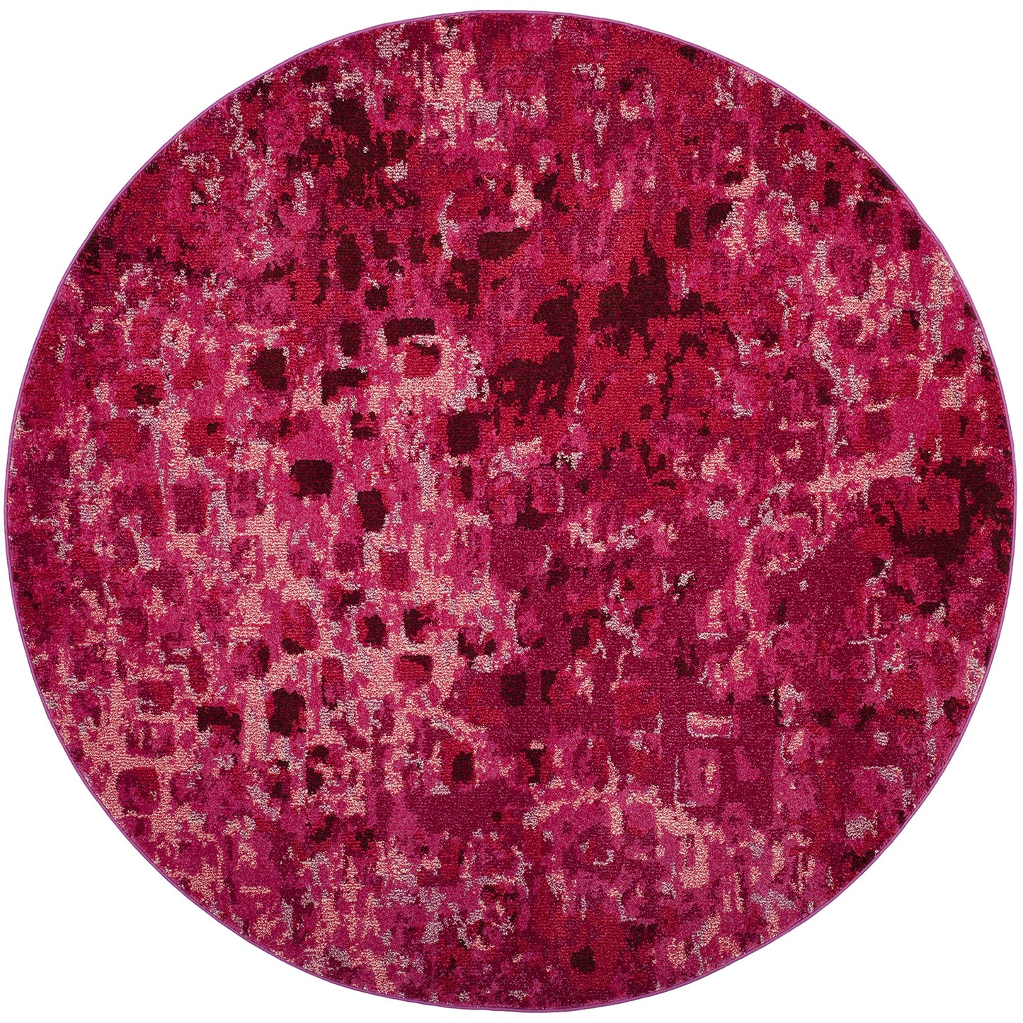 SAFAVIEH Monaco Collection Area Rug - 6'7" Round, Fuchsia, Boho Chic Abstract Watercolor Design, Non-Shedding & Easy Care, Ideal for High Traffic Areas in Living Room, Bedroom (MNC225F)