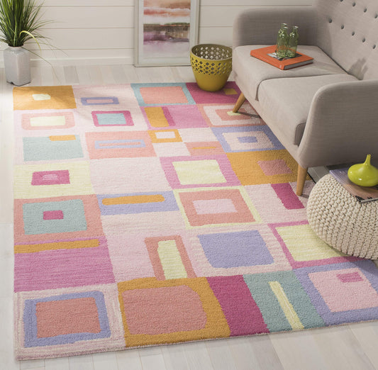 SAFAVIEH Kids Collection Area Rug - 5' x 8', Pink & Multi, Handmade Wool, Ideal for High Traffic Areas in Living Room, Bedroom (SFK317A)