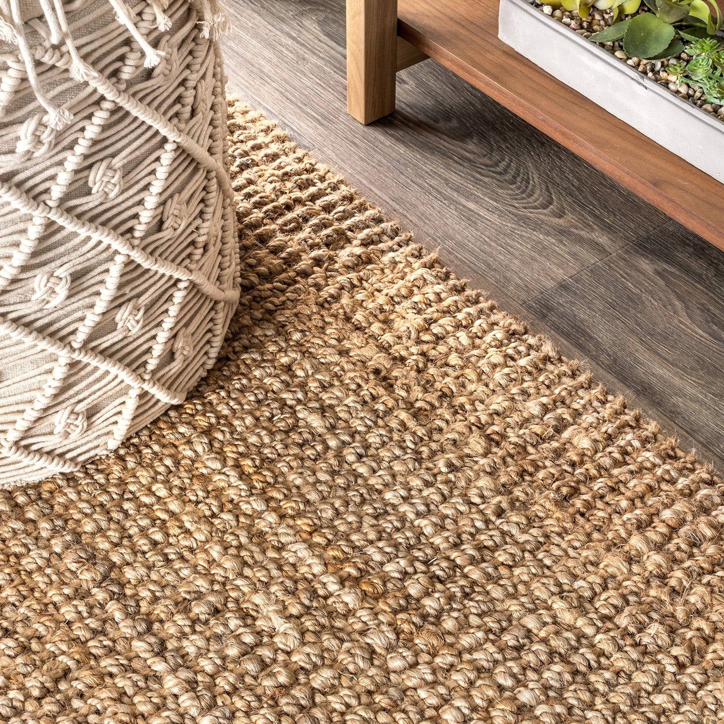 JONATHAN Y Handwoven Jute Fringe Natural 5x5 Square Indoor Area Rug, Pata, Bohemian, Rustic, Cottage, Easy-Cleaning for Living Room, Bedroom, Kitchen, Non-Shedding (NRF103A-5SQ)