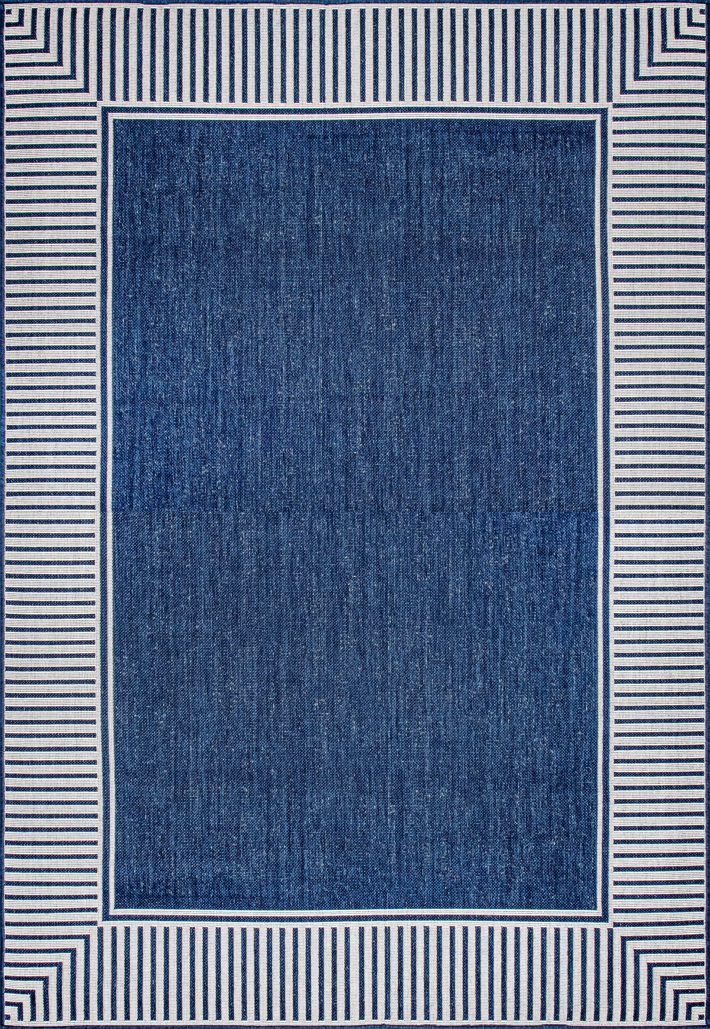 Nuloom Asha Navy/Ivory, 8' x 10', Casual, Striped Border, Soft and Cozy, High Traffic, Easy Clean, Durable Area Rug for Indoor/Outdoor Patio, Deck, Porch, Garden, Courtyard