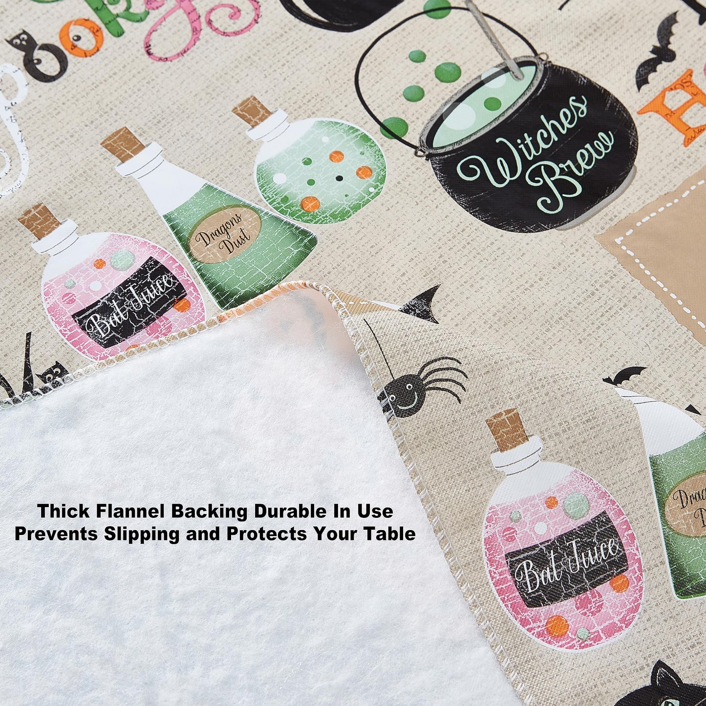 Newbridge Happy Halloween Witches Brew 52 x 70 Inch Rectangle Vinyl Tablecloth with Flannel Backing