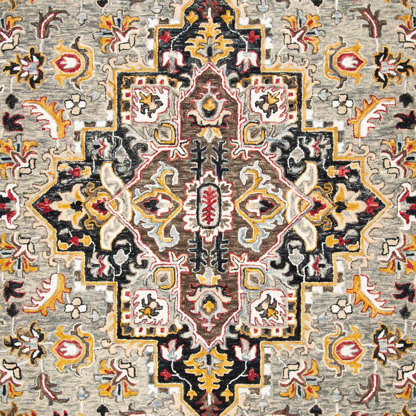 SAFAVIEH Aspen Collection Area Rug - 7' Square, Grey & Charcoal, Handmade Boho Braided Tassel Wool, Ideal for High Traffic Areas in Living Room, Bedroom (APN207F)