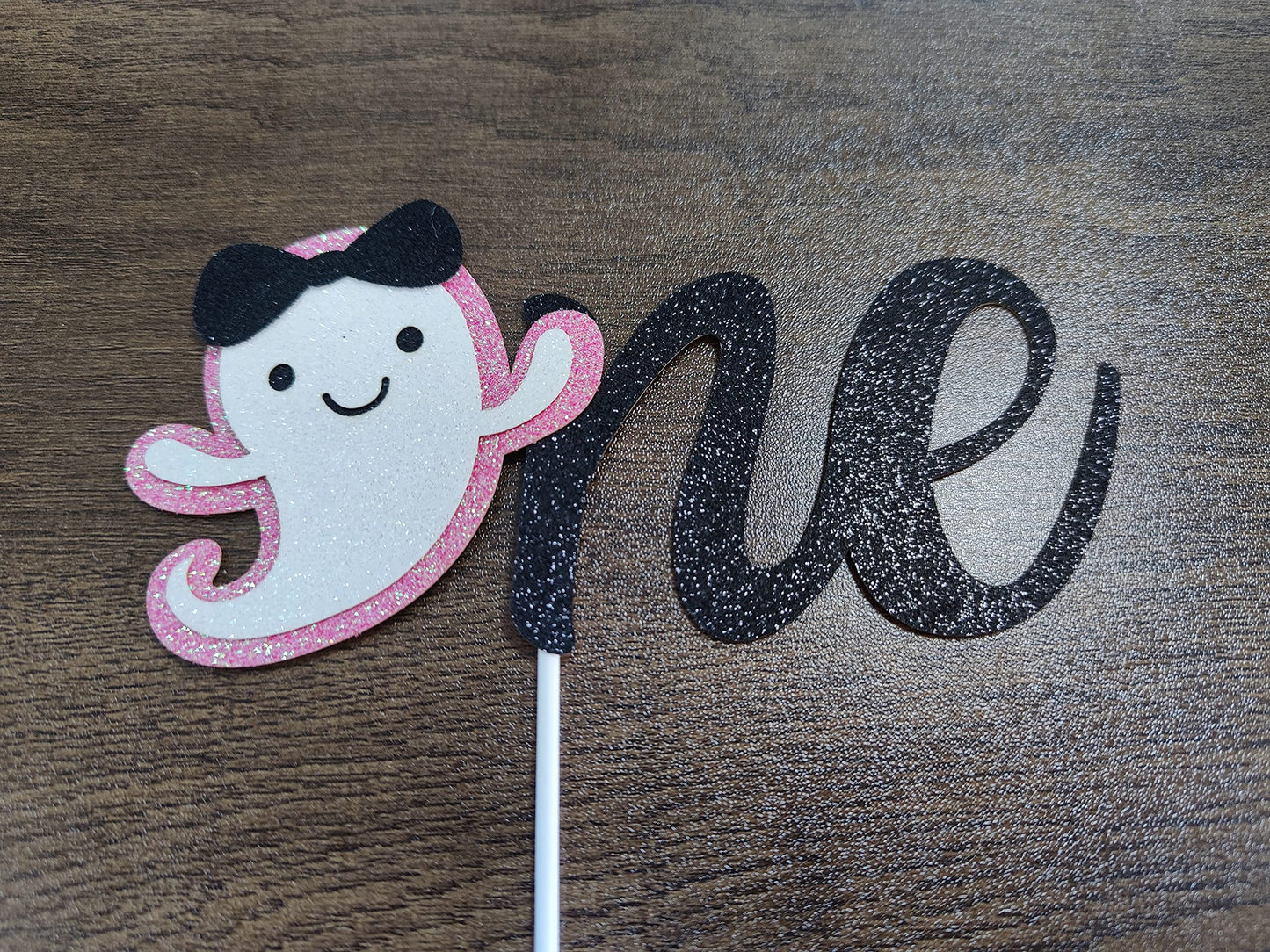 Pink Glitter Halloween Ghost One Birthday Cake Topper The Spooky One Cake Topper for Pink Girl Halloween1st Birthday Cake Decorations