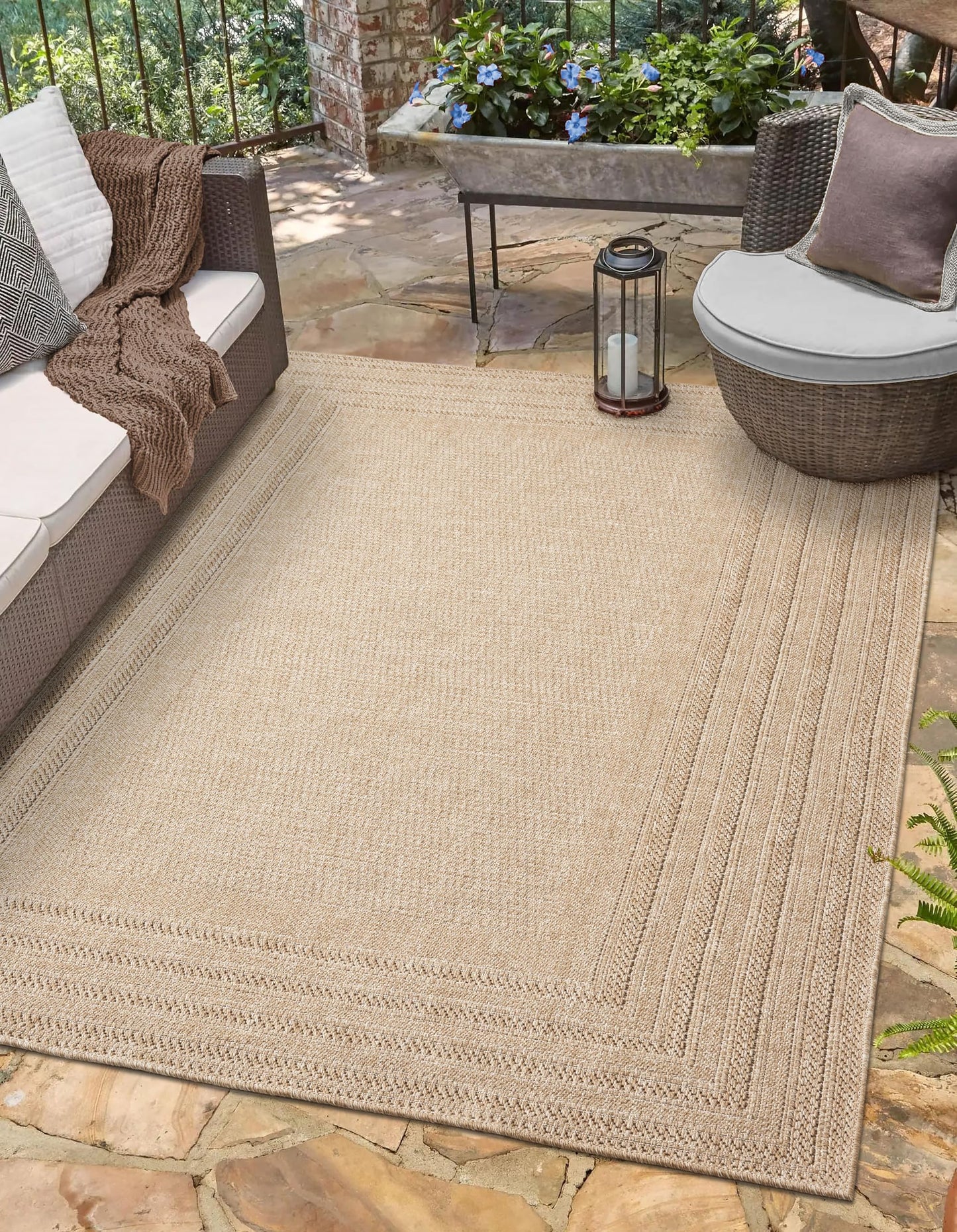RUGGERRUGS Berry Easy Jute Indoor Outdoor Rug, 8x10 Neutral Bordered Jute Look, Weather Resistant, Easy Care, Lightweight Outdoor Farmhouse Carpet for Patio, Porch, Living Room(8' x 10', Natural)