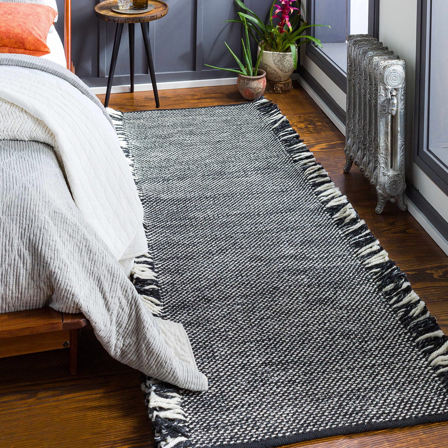 Hauteloom Boyden Recycled Material Living Room, Bedroom Area Rug - Plain Solid - Contemporary Modern Minimalist Boho Farmhouse - Black, Cream, Medium Gray, Gray, White - 5' x 7'6"