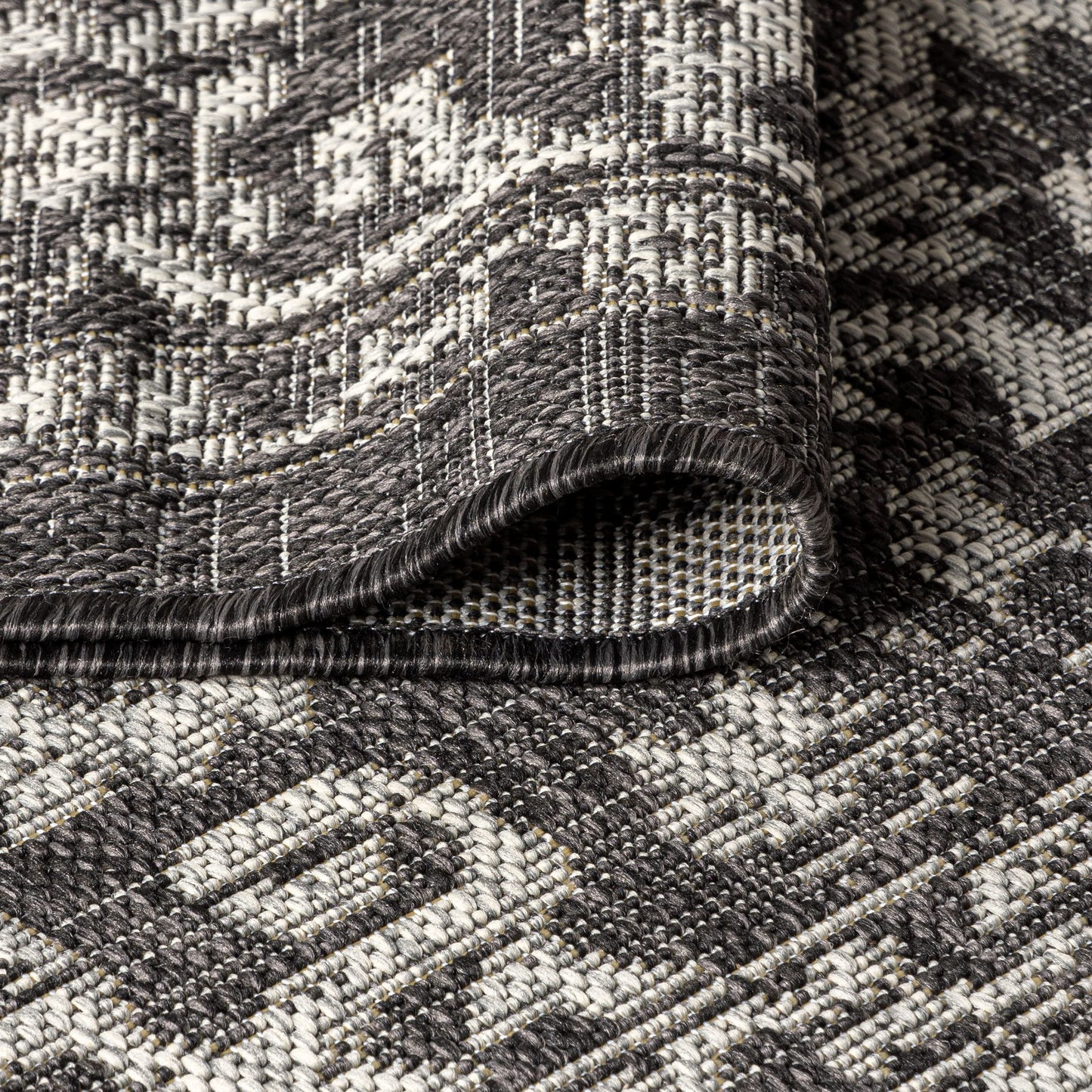 JONATHAN Y Boho Medallion Indoor Outdoor Square Area Rug 3X3 Black/Gray, Malta Textured Weave for Backyard, Patio, Porch, Easy-Cleaning, High Traffic, Pet-Friendly, Non-Shedding (SMB104C-3SQ)